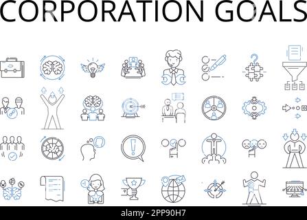 Collection d'icônes de ligne d'objectifs de la société. Objectifs commerciaux, aspirations de l'entreprise, objectifs de l'entreprise, missions de l'entreprise, initiatives d'entreprise Illustration de Vecteur