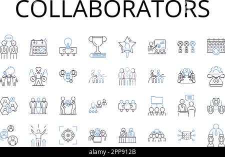 Collection d'icônes de ligne collaborateurs. Associés, partenaires, alliés, compagnons, aides, Supports, cohortes vecteur et illustration linéaire. Confidents Illustration de Vecteur