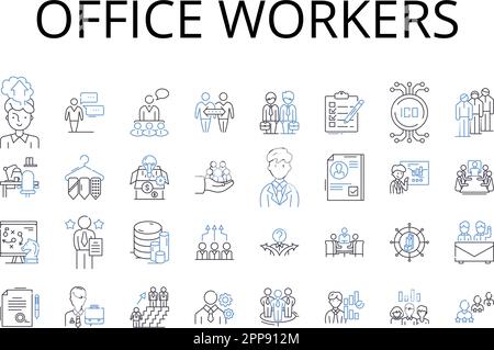 Collection d'icônes de la ligne des employés de bureau. Jockeys de bureau, habitants de bureaux, employés de cols blancs, professionnels d'affaires, personnel administratif, Papier Illustration de Vecteur