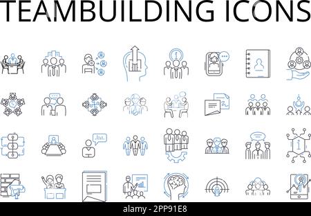 Collection d'icônes de ligne de teambuilding. Symboles de leadership, graphiques de collaboration, emblèmes de partenariat, logos Unity, signes de solidarité, Synergie Illustration de Vecteur