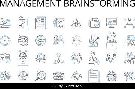 Collection d'icônes de ligne de brainstorming de gestion. Leadership innovation, coordination idéation, supervision idéation, direction créativité, orientation Illustration de Vecteur