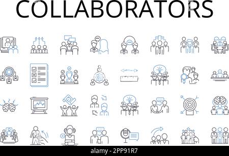 Collection d'icônes de ligne collaborateurs. Associés, partenaires, alliés, compagnons, aides, Supports, cohortes vecteur et illustration linéaire. Confidents Illustration de Vecteur
