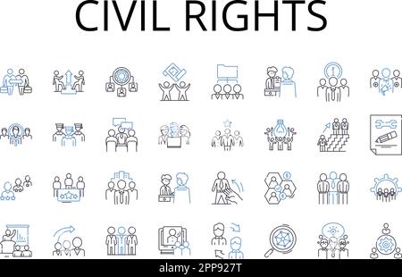 collection d'icônes de la ligne des droits civils. Justice sociale, droits de l'homme, environnementalisme, égalité des sexes, activisme communautaire, Bien-être des animaux, handicap Illustration de Vecteur