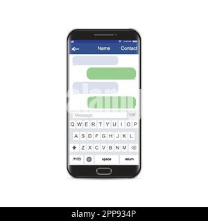 Bulles de modèle d'application sms de chat noir pour smartphone, thème noir et blanc. Placez votre propre texte dans les nuages de messages. Composez des boîtes de dialogue à l'aide d'échantillons Illustration de Vecteur