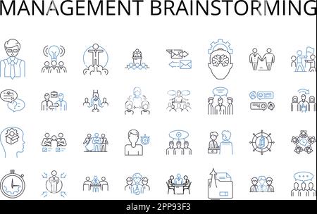 Collection d'icônes de ligne de brainstorming de gestion. Leadership innovation, coordination idéation, supervision idéation, direction créativité, orientation Illustration de Vecteur