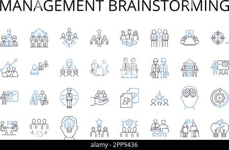 Collection d'icônes de ligne de brainstorming de gestion. Leadership innovation, coordination idéation, supervision idéation, direction créativité, orientation Illustration de Vecteur