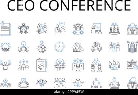 Collection d'icônes de ligne de conférence du PDG. Réunion des responsables, sommet de la direction, retraite d'entreprise, réunion du personnel, forum de leadership, Symposium des superviseurs Illustration de Vecteur