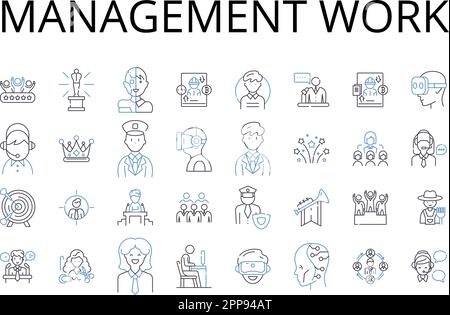Collection d'icônes de ligne de travail de gestion. Collaboration en matière de coordination, supervision, délégation, gouvernance administrative, direction Illustration de Vecteur