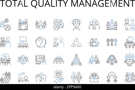 Collection d'icônes de ligne de gestion de la qualité totale. Gouvernance d'entreprise, gestion de projet, durabilité environnementale, gestion des risques, chaîne d'approvisionnement Illustration de Vecteur