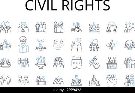 collection d'icônes de la ligne des droits civils. Justice sociale, droits de l'homme, environnementalisme, égalité des sexes, activisme communautaire, Bien-être des animaux, handicap Illustration de Vecteur