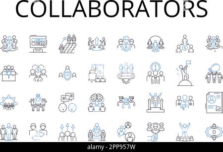 Collection d'icônes de ligne collaborateurs. Associés, partenaires, alliés, compagnons, aides, Supports, cohortes vecteur et illustration linéaire. Confidents Illustration de Vecteur