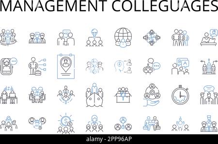 Collection d'icônes de ligne de collaborateurs de gestion. Partenaires commerciaux, associés commerciaux, experts financiers, professionnels du marketing, assistants administratifs Illustration de Vecteur