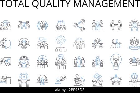 Collection d'icônes de ligne de gestion de la qualité totale. Gouvernance d'entreprise, gestion de projet, durabilité environnementale, gestion des risques, chaîne d'approvisionnement Illustration de Vecteur