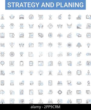 Collection d'icônes de stratégie et de plan. Stratégie, planification, conception, analyse, Aperçu, Scénario, jeu d'illustrations vectorielles de la formation. Processus Illustration de Vecteur