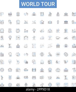 Collection World Tour Outline Icons. Voyage, Globe, Voyage, tour du pays, vacances, Voyage, jeu d'illustrations vectorielles Expedition. Contourner Illustration de Vecteur