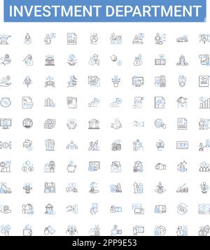 Collection d'icônes du département investissement. Investissement, département, portefeuille, gestion, courtier, Asset, jeu d'illustrations vectorielles Analyst. Fonds Illustration de Vecteur