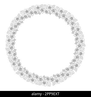 Hawthorn Mai naissance fleur couronne dessin art ligne. Illustration de Vecteur