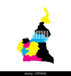 Cameroun carte politique des divisions administratives - régions. Carte vectorielle vierge en couleurs CMJN. Illustration de Vecteur