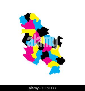 Serbie carte politique des divisions administratives - oktapis et ville autonome de Belgrade. Carte vectorielle vierge en couleurs CMJN. Illustration de Vecteur