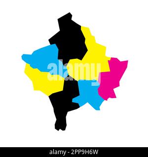 Kosovo carte politique des divisions administratives - districts. Carte vectorielle vierge en couleurs CMJN. Illustration de Vecteur