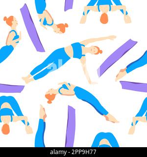 Entraînement en yoga pose de cheveux rad fille européenne en bleu tracksuit sur un tapis violet. Pilates, sport, santé. Femme, femme, femme. Illustration vectorielle dans Illustration de Vecteur