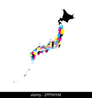 Japon carte politique des divisions administratives - préfectures, métropilis Tokyo, territoire Hokaïdo et préfectures urbaines Kyoto et Osaka. Carte vectorielle vierge en couleurs CMJN. Illustration de Vecteur