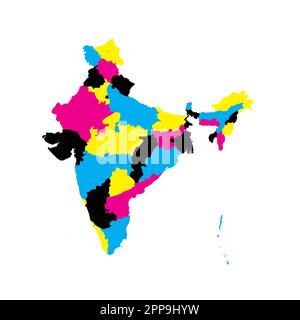 Inde carte politique des divisions administratives - Etats et syndicats. Carte vectorielle vierge en couleurs CMJN. Illustration de Vecteur