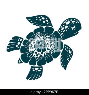 Image stylisée décorative d'une tortue de mer. Journée mondiale des océans Illustration de Vecteur