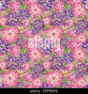 Décor de l'ensemble de fleurs dahlia à motif aquarelle. Éléments avec fleurs et feuilles combinés dans un beau décor de mariage ou d'anniversaire. Illustration de Vecteur