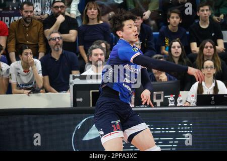 YUKI ISHIKAWA (POWER VOLLEY MILANO) pendant les demi-finales de jeu - Allianz Milano contre Cucine Lube Civitanova, Volleyball Italien Serie A Men SuperLeague Championship Championship à Milan, Italie, 22 avril 2023 Banque D'Images