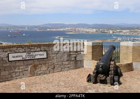 Batterie de la reine Charlotte, château mauresque, Gibraltar, territoire britannique d'outre-mer, Royaume-Uni, Royaume-Uni, Mer méditerranée, Europe Banque D'Images