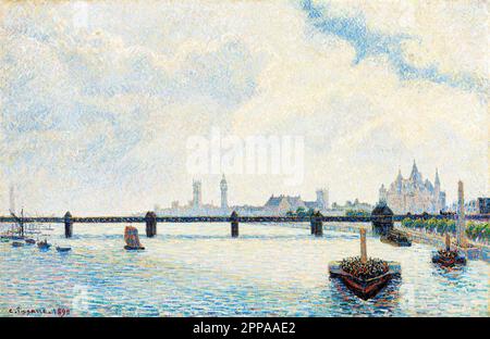 Charing Cross Bridge, Londres par Camille Pissarro. Original de la Galerie nationale d'Art Banque D'Images