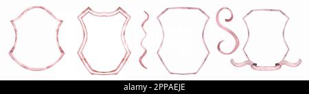 Ensemble de cadres artistiques vintage en rose. Arrière-plan aquarelle pour mariage, bannière, voitures, etc Éléments de conception dessinés à la main clipart Banque D'Images