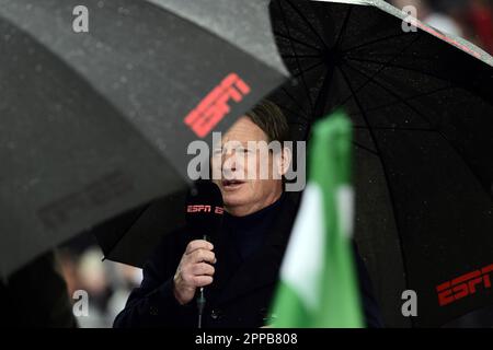 ROTTERDAM - Mario, journaliste d'ESPN, a participé au match de première ligue néerlandais entre Feyenoord et le FC Utrecht au stade de Kuip de Feyenoord sur 23 avril 2023 à Rotterdam, aux pays-Bas. ANP OLAF KRAAK Banque D'Images