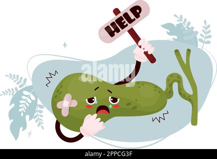 Malheureux triste malheureux gallvessie de dessin animé malheureux. Le cri d'organe humain de caractère mignon, est malade, souffrant et demandant de l'aide. Illustration vectorielle pour design et de Illustration de Vecteur