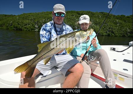 Un pêcheur à la ligne admire une jolie prise des appartements et des îles au large de Crystal River dans le comté de Citrus ! Les grands snook sont toujours mordre ! Banque D'Images