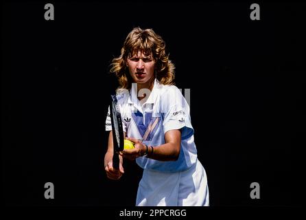 Steffi Graf (GER) a remporté le titre féminin des joueurs individuels aux Championnats internationaux Lipton 1987 Banque D'Images