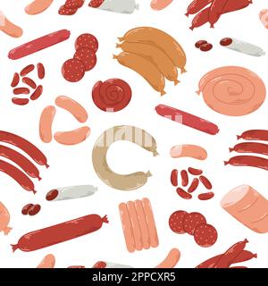 Divers types de saucisses et de fond de jambon Illustration de Vecteur