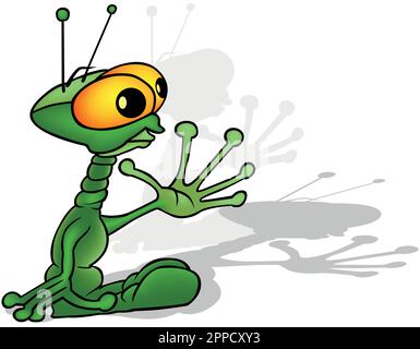 Vert drôle Extraterrestrial avec les grandes mains et les yeux jaunes Illustration de Vecteur