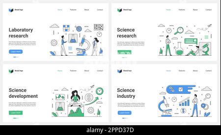 La recherche en laboratoire pour le développement de la science et de l'industrie médicale définit l'illustration vectorielle. Caricature les scientifiques de petites personnes développent la pharmacie, la biotechnologie et la chimie avec du matériel scientifique Illustration de Vecteur