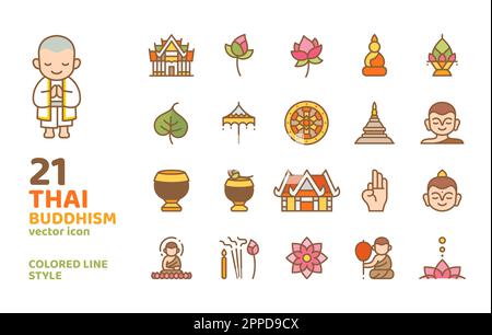 illustration vectorielle style icône d'intérieur de couleur du bouddhisme thaï pour la décoration, l'impression, le logo, le web, l'app, l'élément, l'affiche, le document, etc Illustration de Vecteur