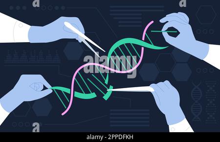 Génie génétique concept, génétique bébé éditer. adn humain édition crispr, analyse des gènes biotechnologiques. Expérience scientifique, scène décente de vecteur Illustration de Vecteur