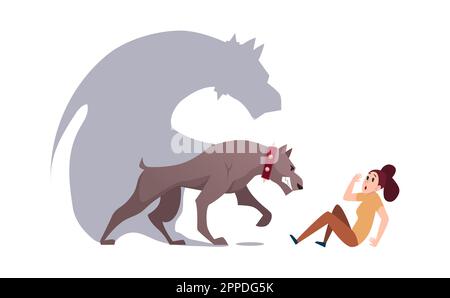 Chien en colère. Une femme a peur de l'illustration du concept Vector de grand chien agressif Illustration de Vecteur