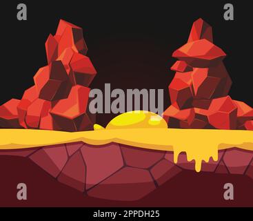 Fond de grotte de lave avec roche et lave liquide fluide. Dessin animé vectoriel Illustration de Vecteur