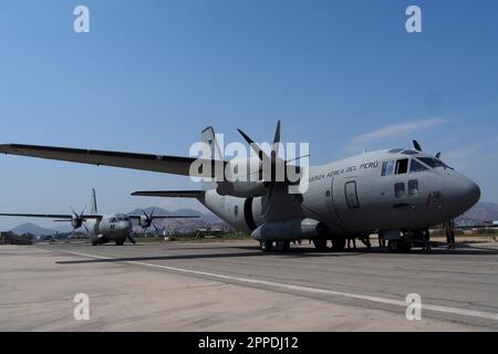 Lima, Pérou. 23rd avril 2023. Alenia C-27J Spartan au Festival de la Force aérienne péruvienne de 2023. Le Festival aéronautique a lieu à la base aérienne de Las Palmas en commémoration de l'anniversaire de naissance 109th du héros national péruvien Cap. FAP José Abelardo Quiñones Gonzales, Grand Air général du Pérou, et célébration de la Journée du pilote Fighter crédit: Fotoholica Press Agency/Alay Live News Banque D'Images