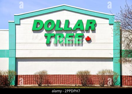 Ottawa, Canada - 25 avril 2020 : l'arbre dollar, représenté ici sur le chemin W Hunt Club, est une chaîne de magasins à prix réduit avec plus de 15 000 magasins aux États-Unis Banque D'Images