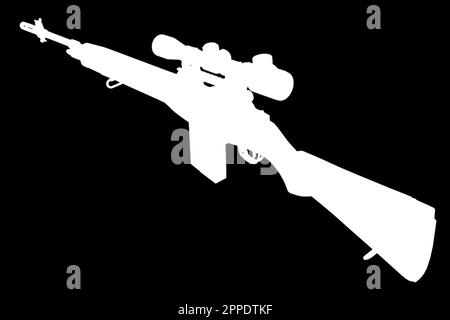 Silhouette blanche de fusil de sniper à base de M14 sur fond noir Banque D'Images