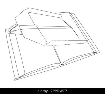 Une ligne continue de livre avec avion papier. Concept de vecteur d'illustration à trait fin. Dessin de contour idées créatives. Illustration de Vecteur