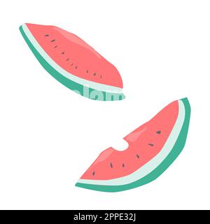 tranche de pastèque juteuse de style dessin animé plat Illustration de Vecteur
