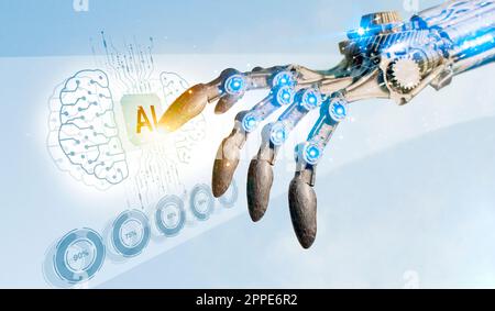 Ai robot main tenant l'intelligence artificielle concept. 3d rendu de la double exposition Banque D'Images